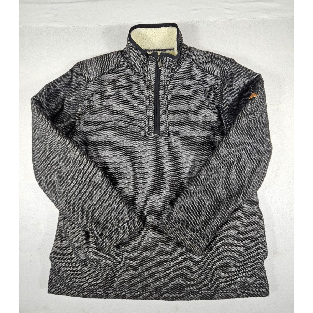 Orvis Mens Sherpa Lined Quarter Zip Pullover Sweater Black White Honeycomb L